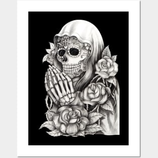 Santa muerte with rose day of the dead. Posters and Art